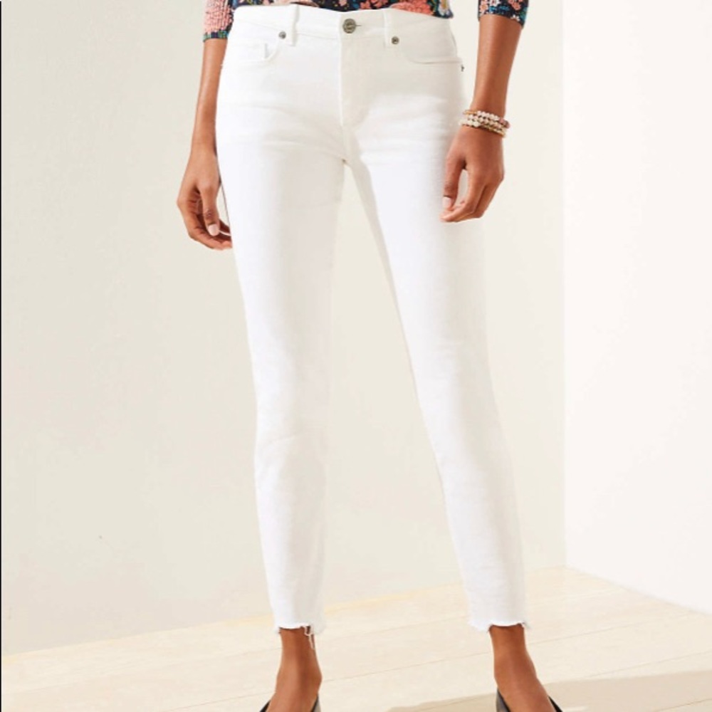 LOFT Skinny Crop Jeans Rip Hem White 25/0 Curvy
